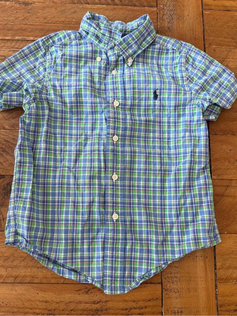 Ralph Lauren Blue & Green Plaid Short-Sleeve Button-Down Shirt